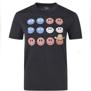 Black T-Shirt with Smiley “America” Faces- Women’s size: XL